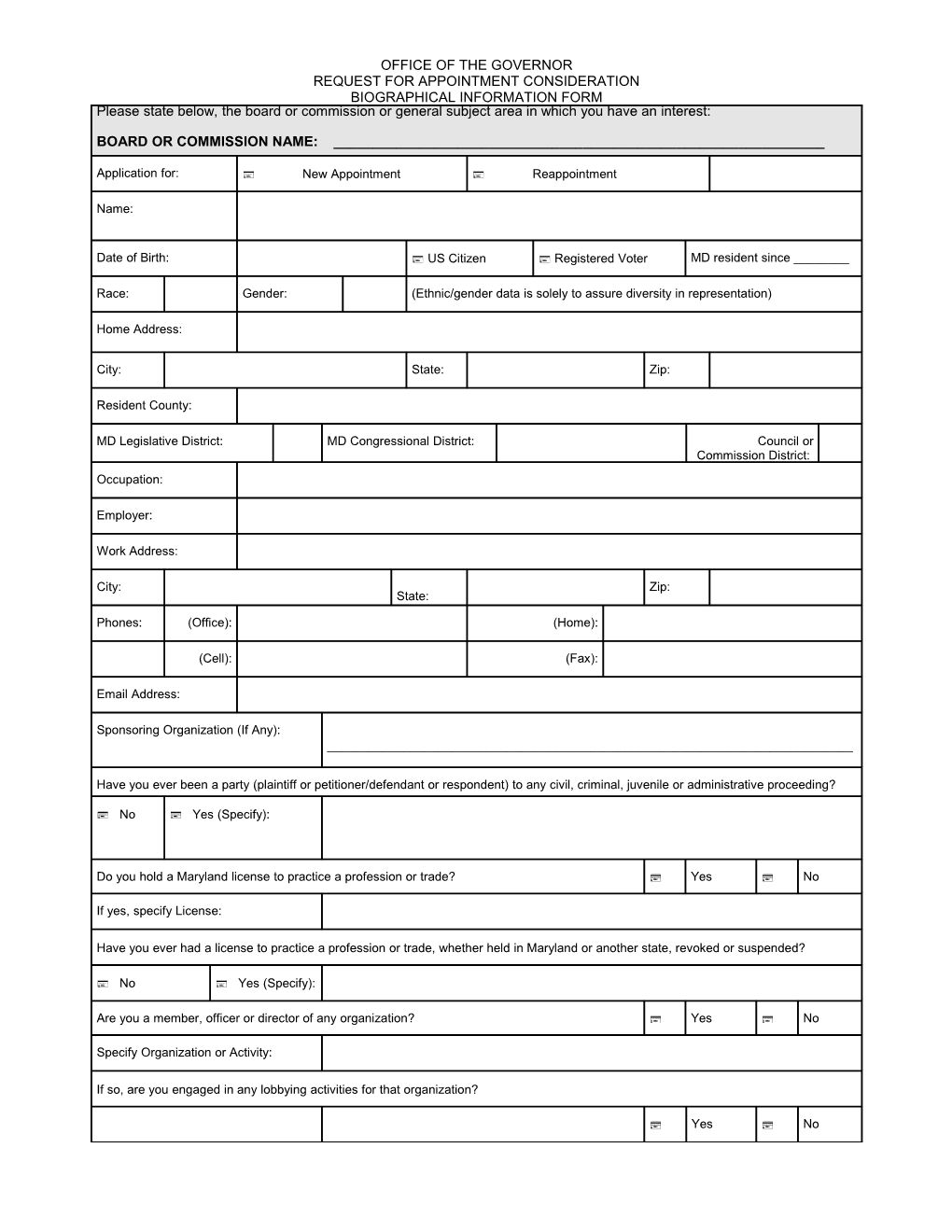 Board Application BOTH CV and ETHICS FORM