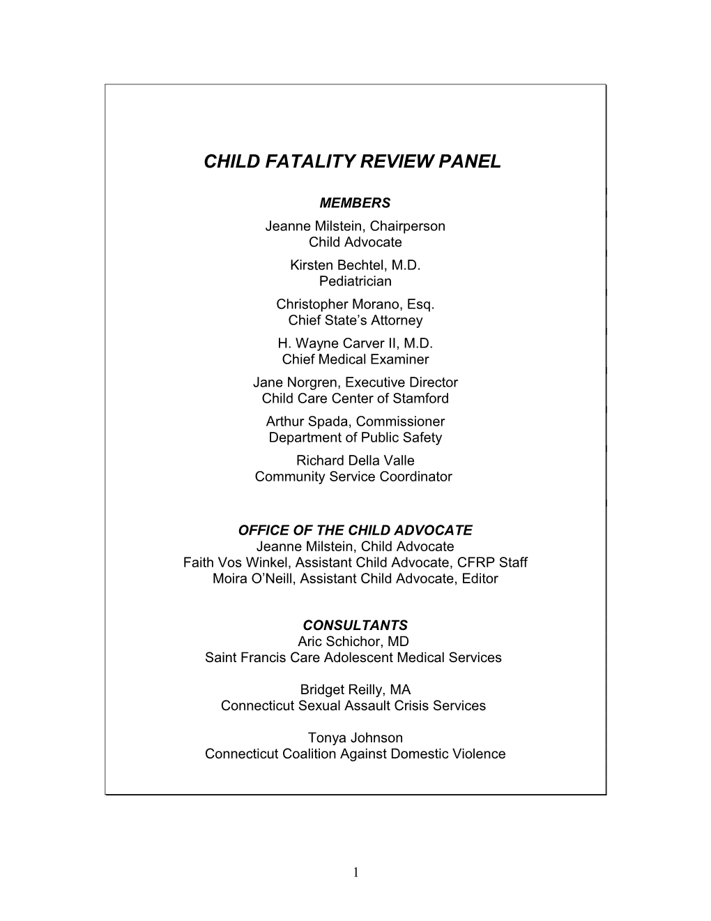 Child Fatality Review Panel