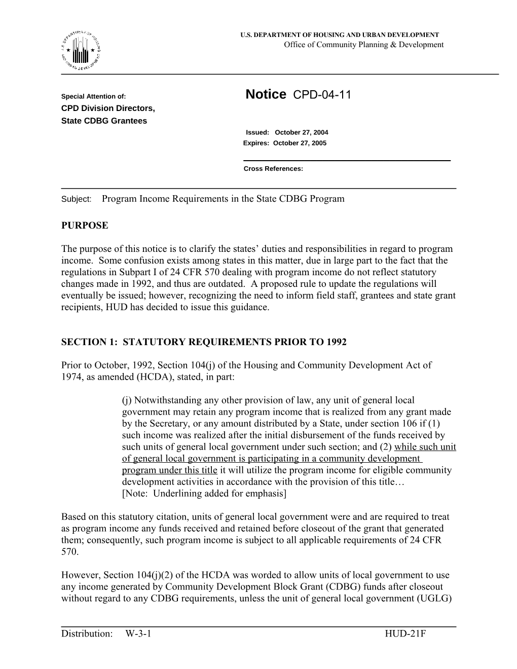 Section 1: Statutory Requirements Prior to 1992