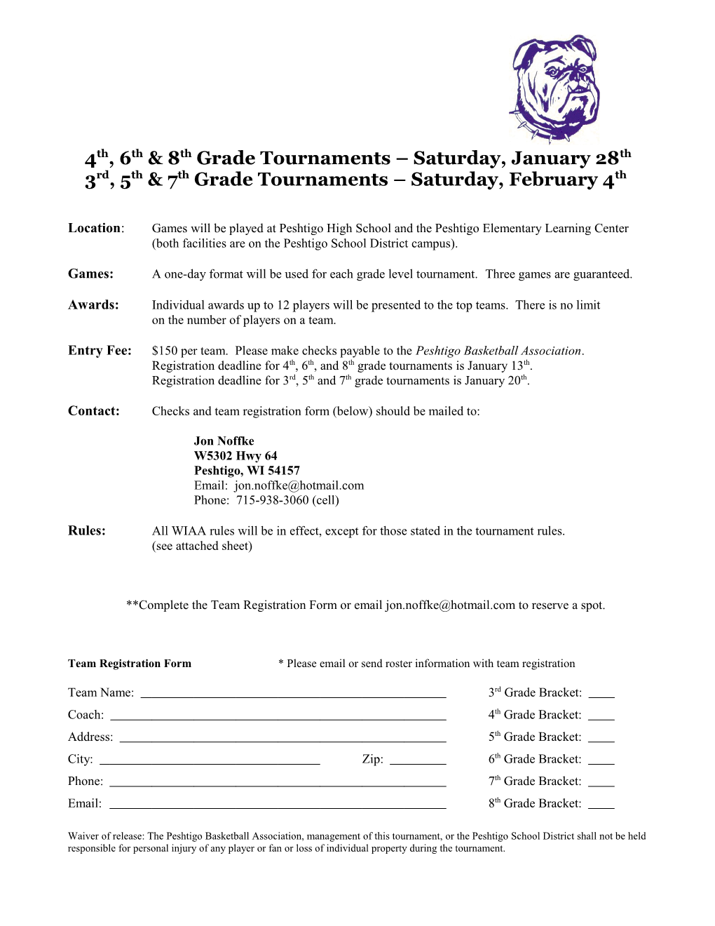 3Rd, 5Th & 7Th Grade Tournaments Saturday, February 4Th