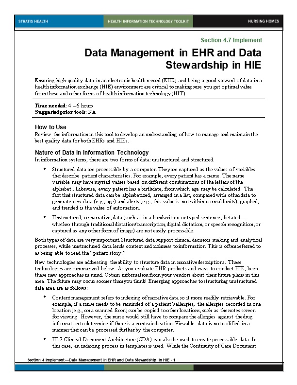 4 Data Management in EHR and Data Stewardship in HIE