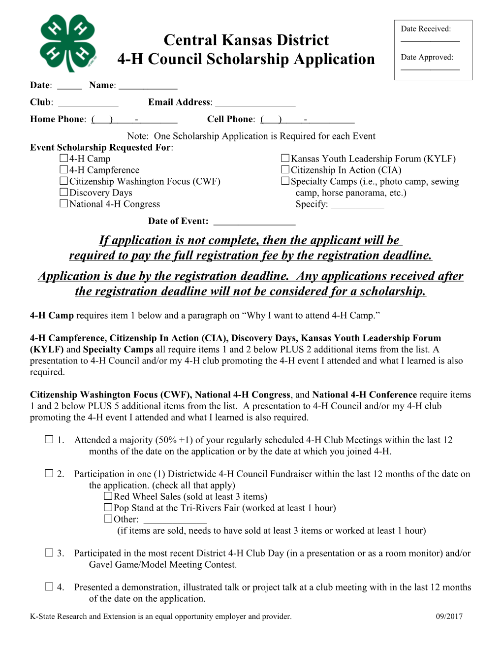 4-H Council Scholarship Application