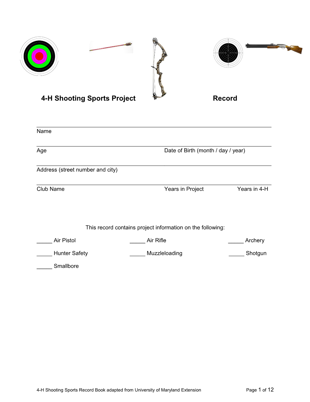 4-H Shooting Sports Project Record