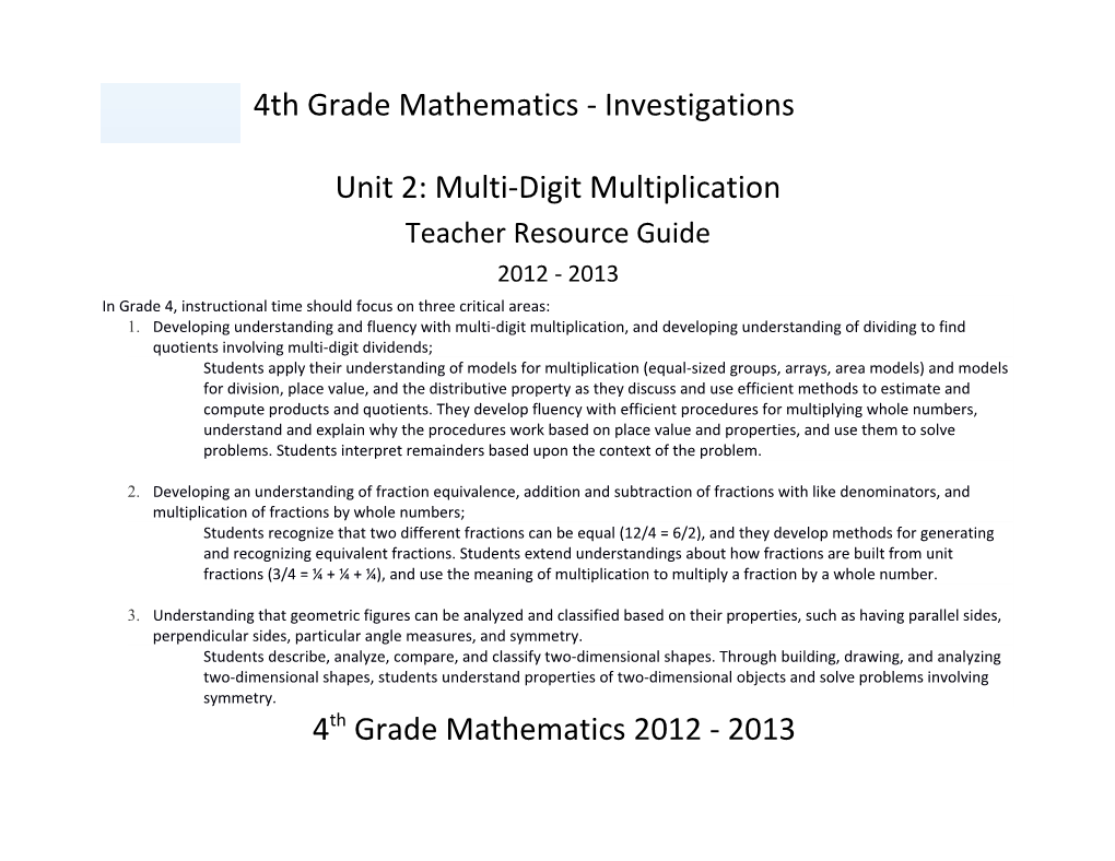 4Th Grade Mathematics - Investigations