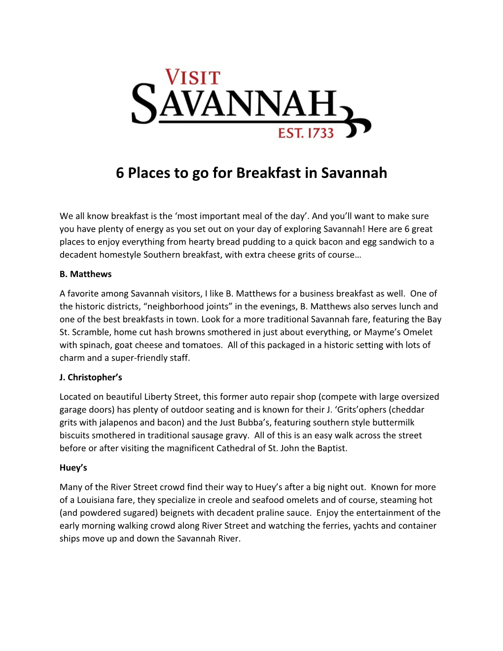 6 Places to Go for Breakfast in Savannah