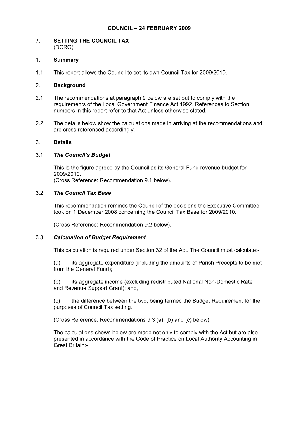 7.Setting the Council Tax