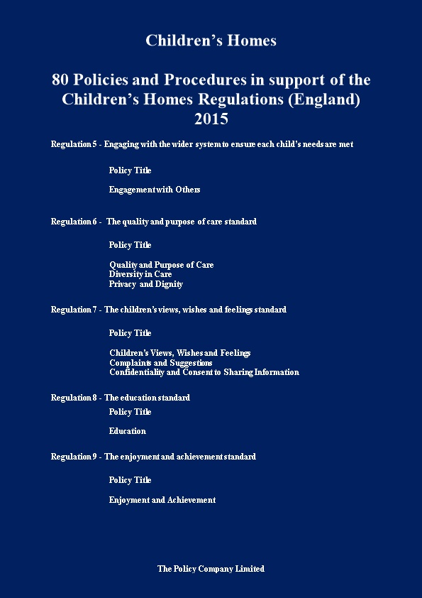 80Policies and Procedures in Support of the Children S Homes Regulations (England) 2015