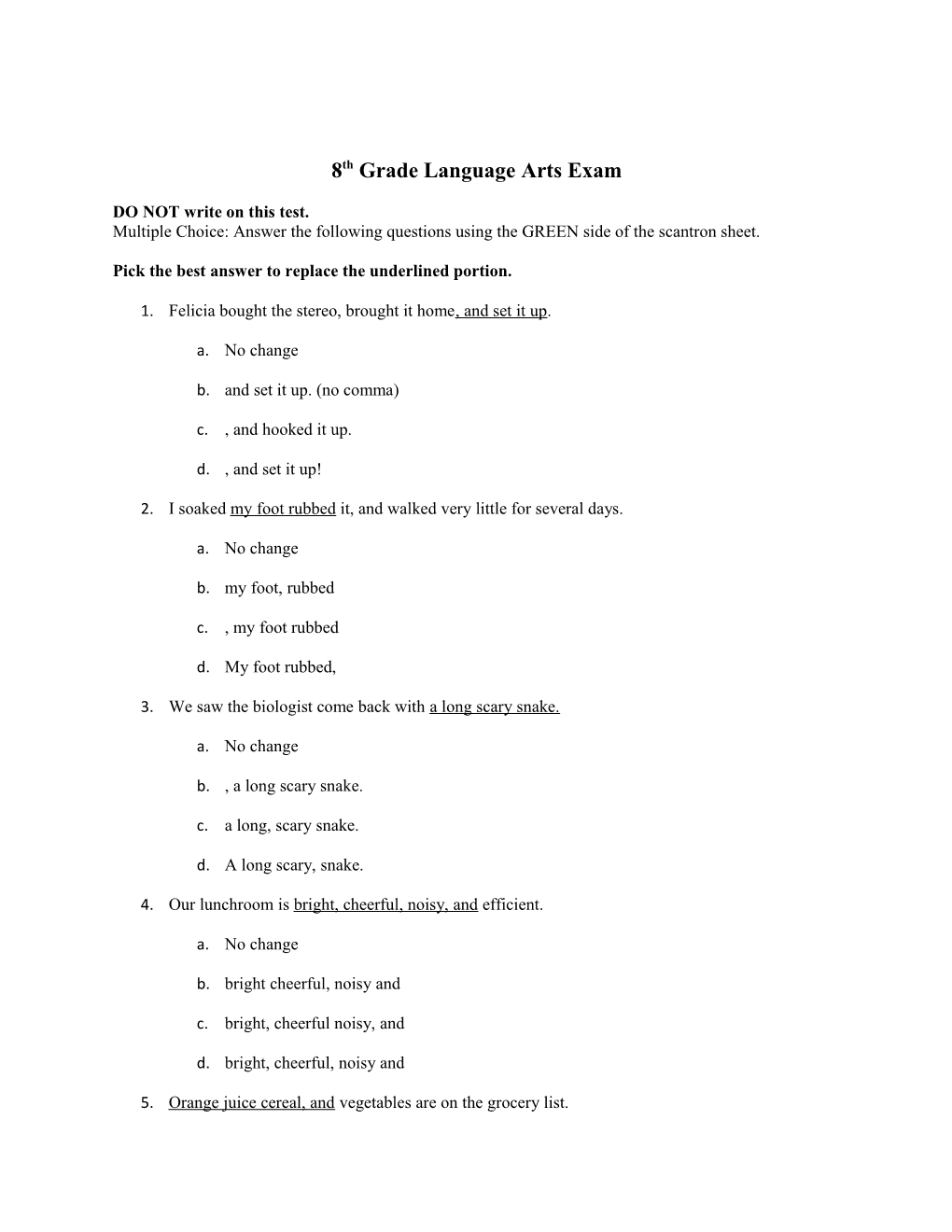 8Th Grade Language Arts Exam