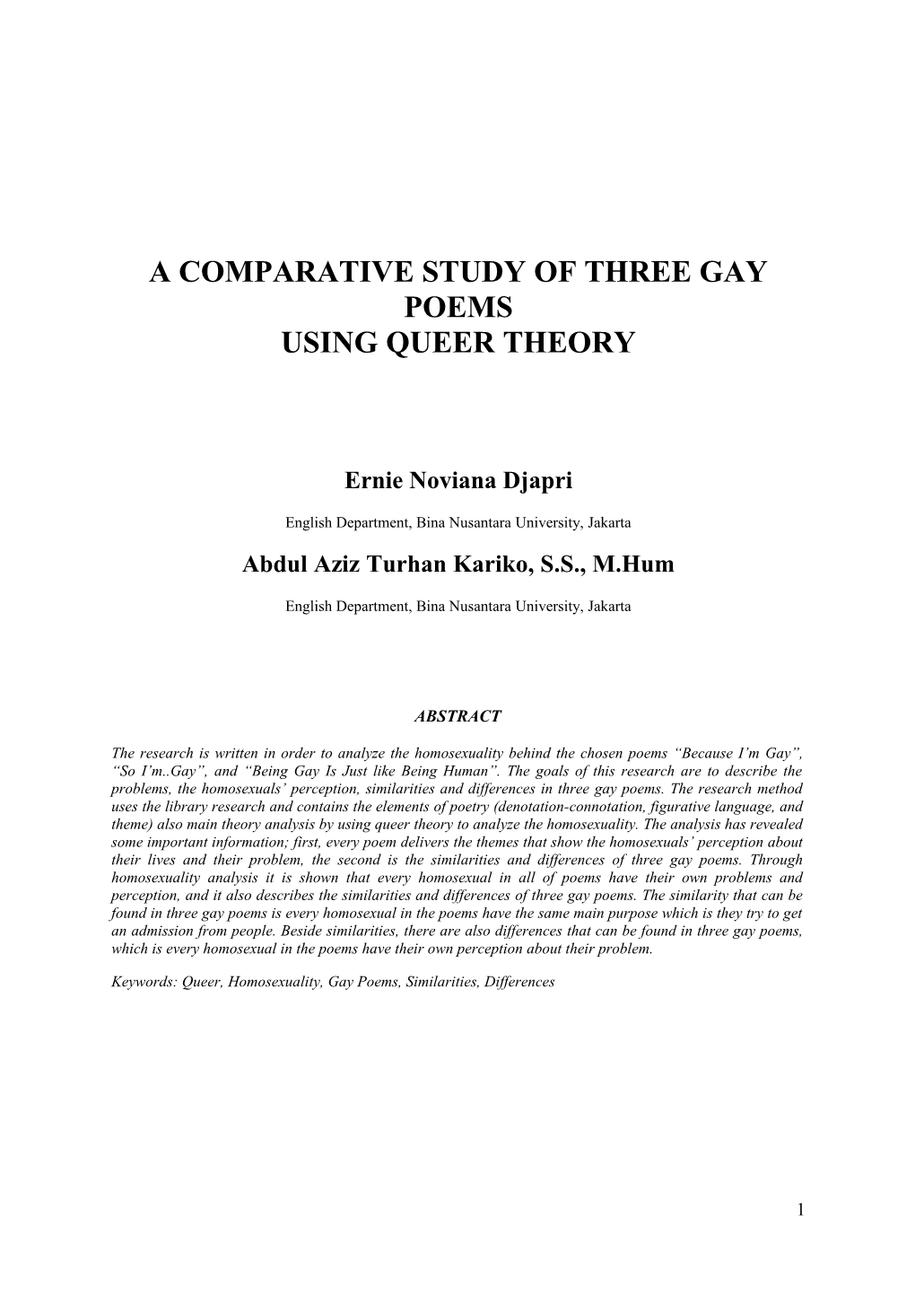 A Comparative Study of Three Gay Poems