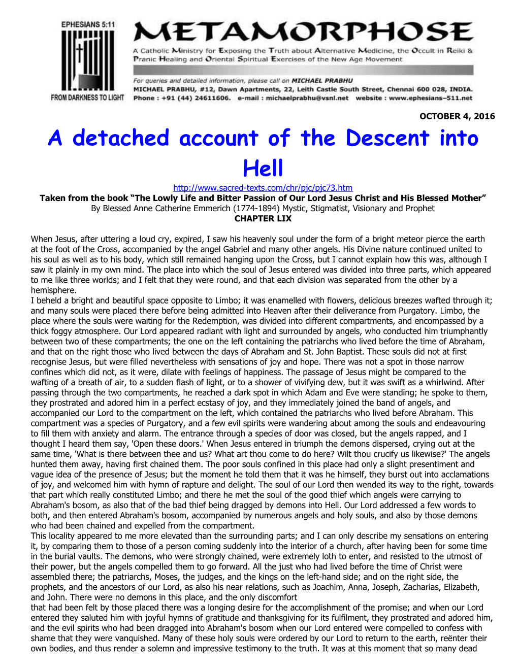 A Detached Account of the Descent Into Hell