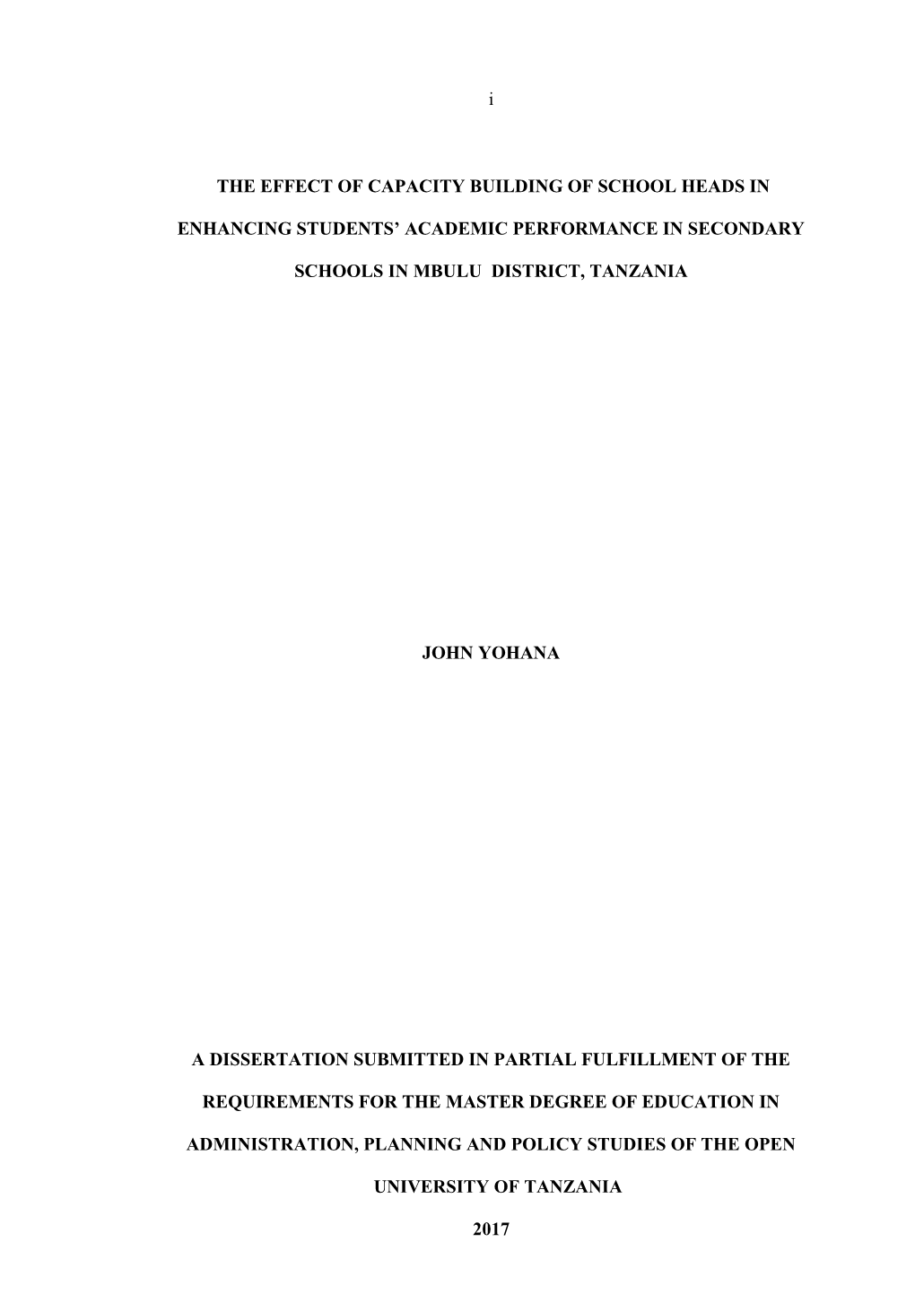 A Dissertation Submitted in Partial Fulfillment of the Requirements for the Master Degree