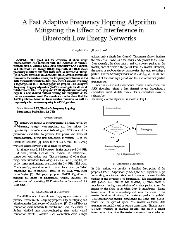 A Fastadaptive Frequency Hopping Algorithm Mitigating the Effect of Interference In