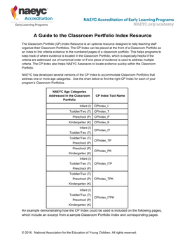 A Guide to the Classroom Portfolio Index Resource