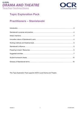 A Level Drama and Theatre Topic Exploration Pack (Stanislavski)