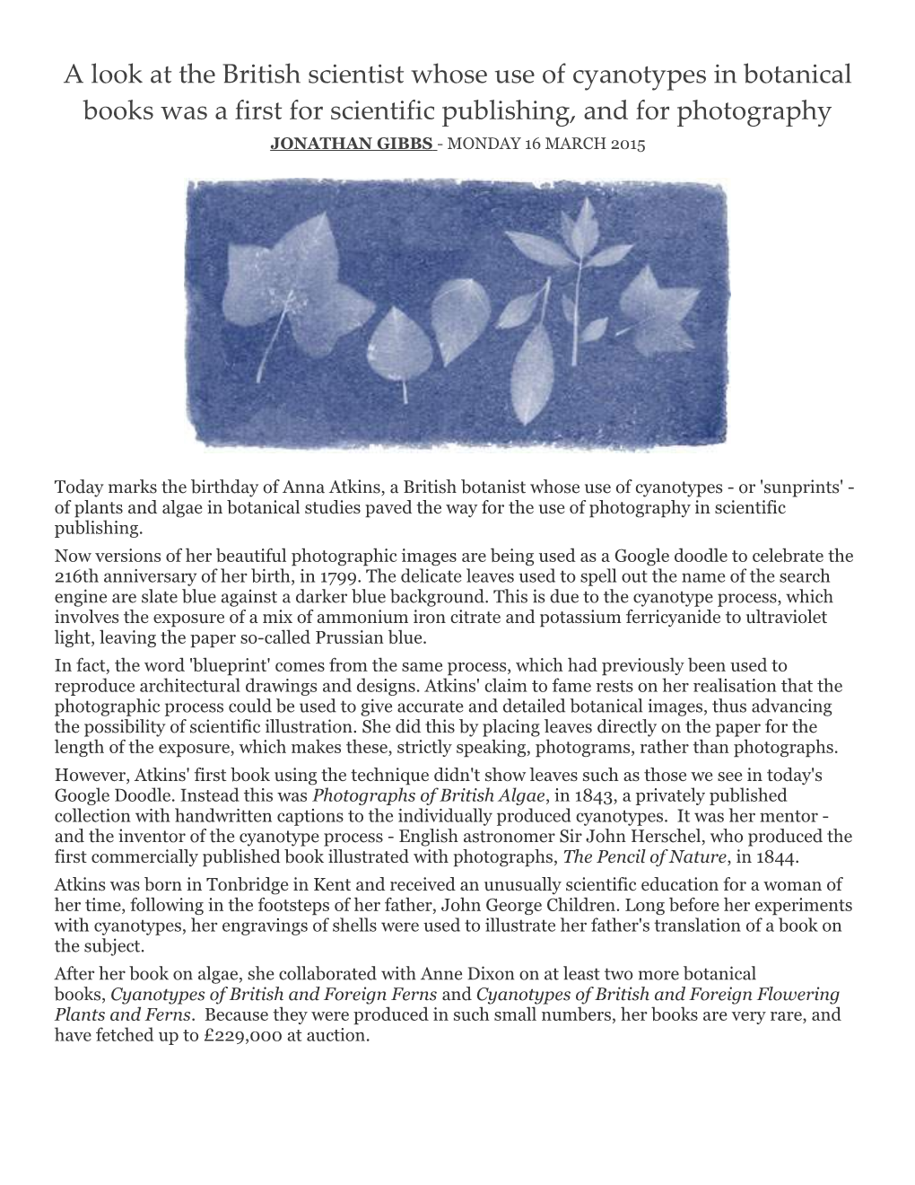 A Look at the British Scientist Whose Use of Cyanotypes in Botanical Books Was a First