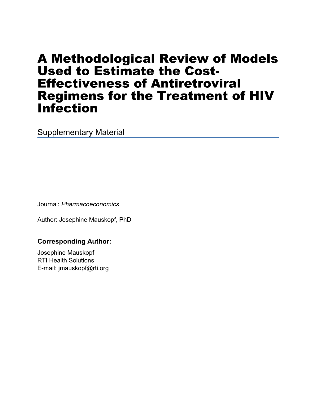 A Methodological Review of Models Used to Estimate the Cost-Effectiveness of Antiretroviral