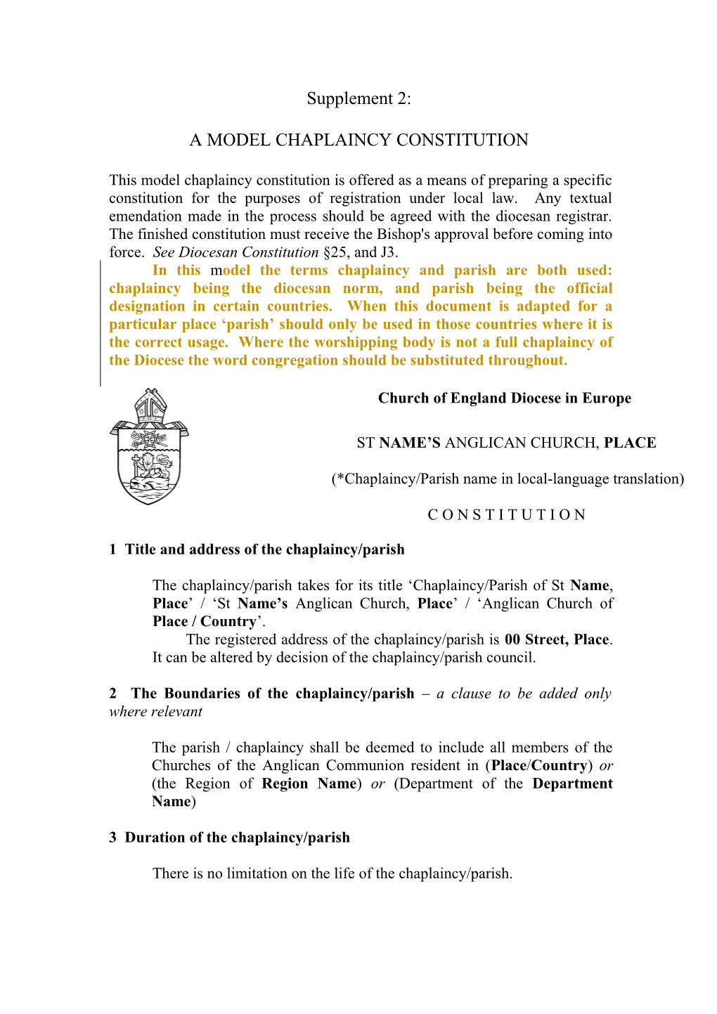 A Model Chaplaincy Constitution