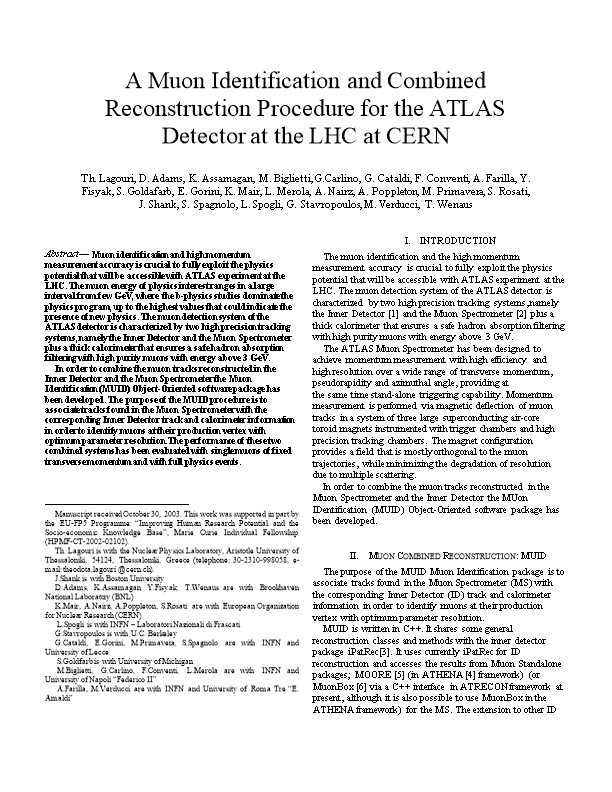 A Muon Identification and Combined Reconstruction Procedure for the ATLAS Detector at The