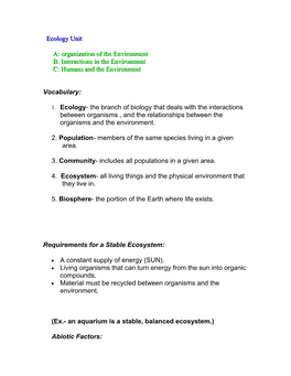 A: Organization of the Environment