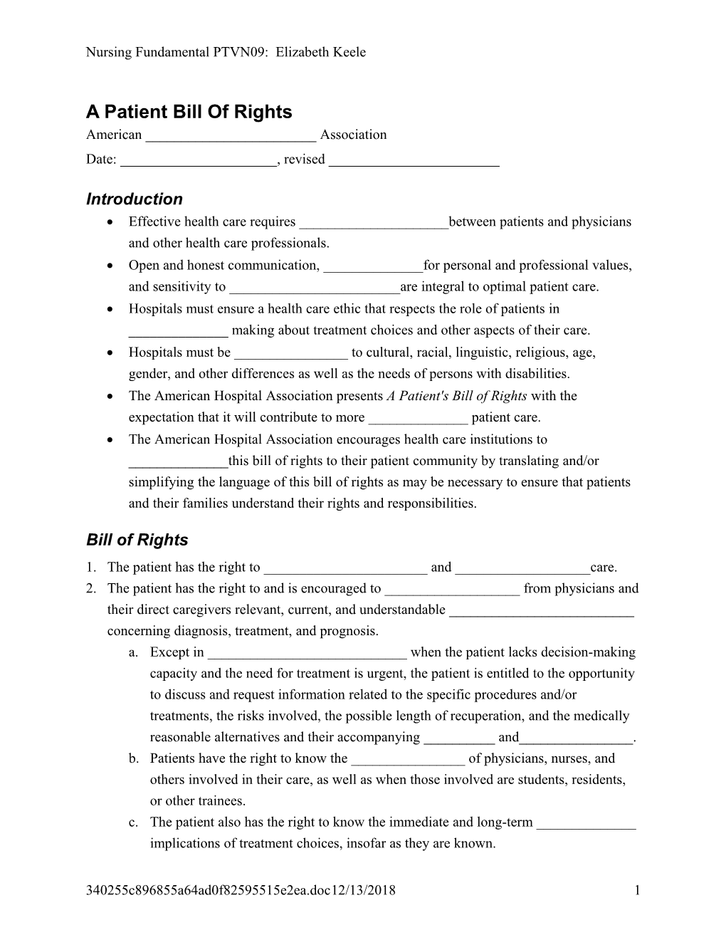 A Patient Bill of Rights