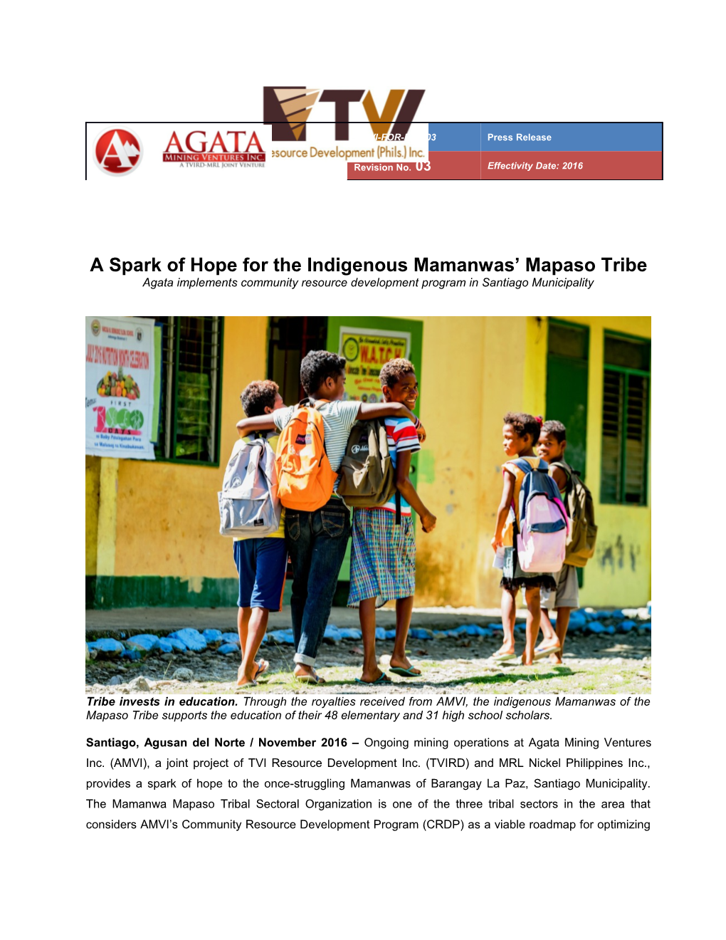 A Spark of Hope for the Indigenous Mamanwas Mapaso Tribe