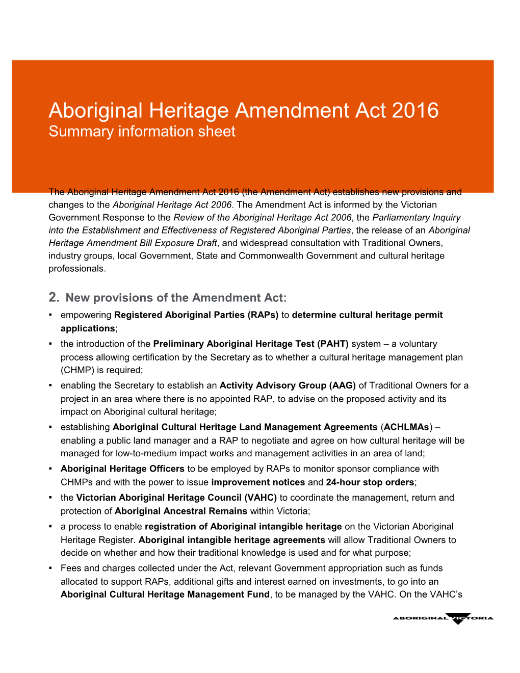 A Strengthened Aboriginal Heritage Act 2006