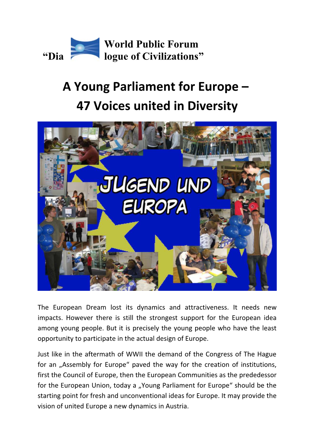 A Young Parliament for Europe 47 Voices United in Diversity