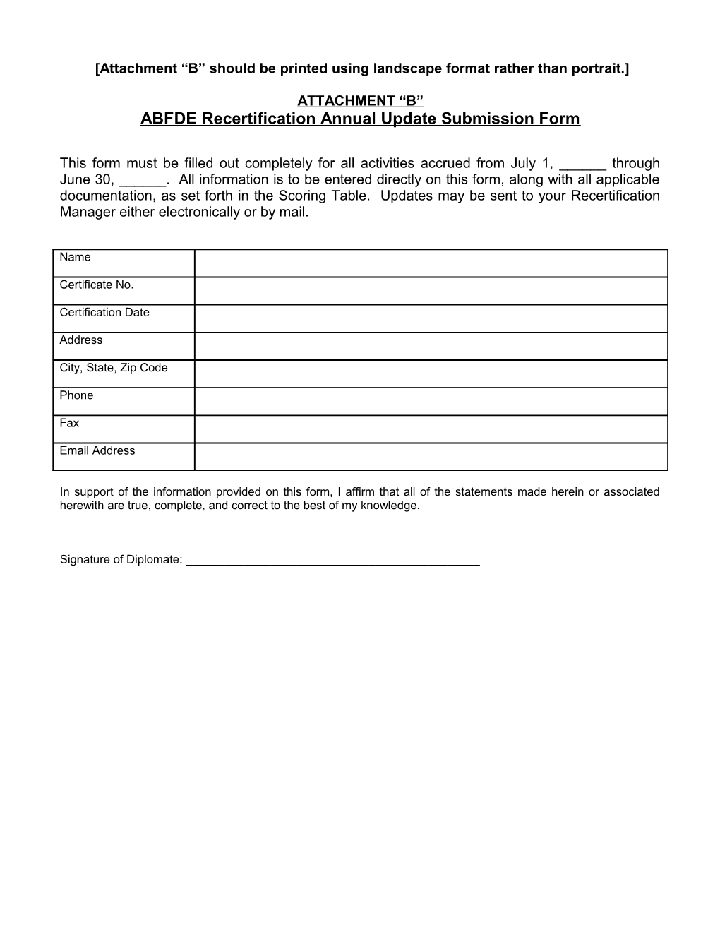 ABFDE Recertification Annual Update Submission Form