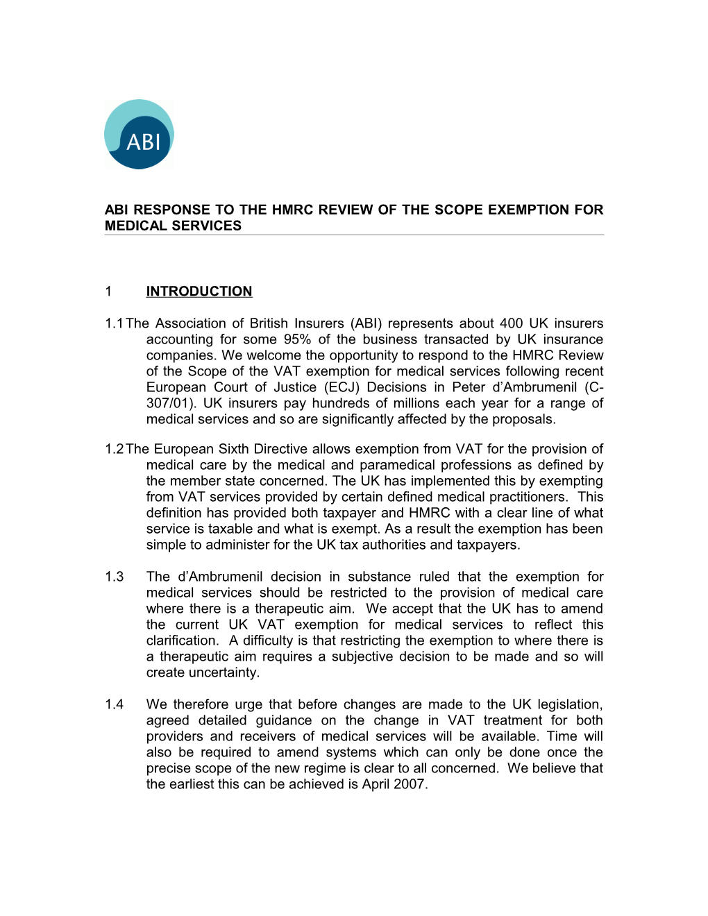 Abi Draft Response to the Vat Consultation Document