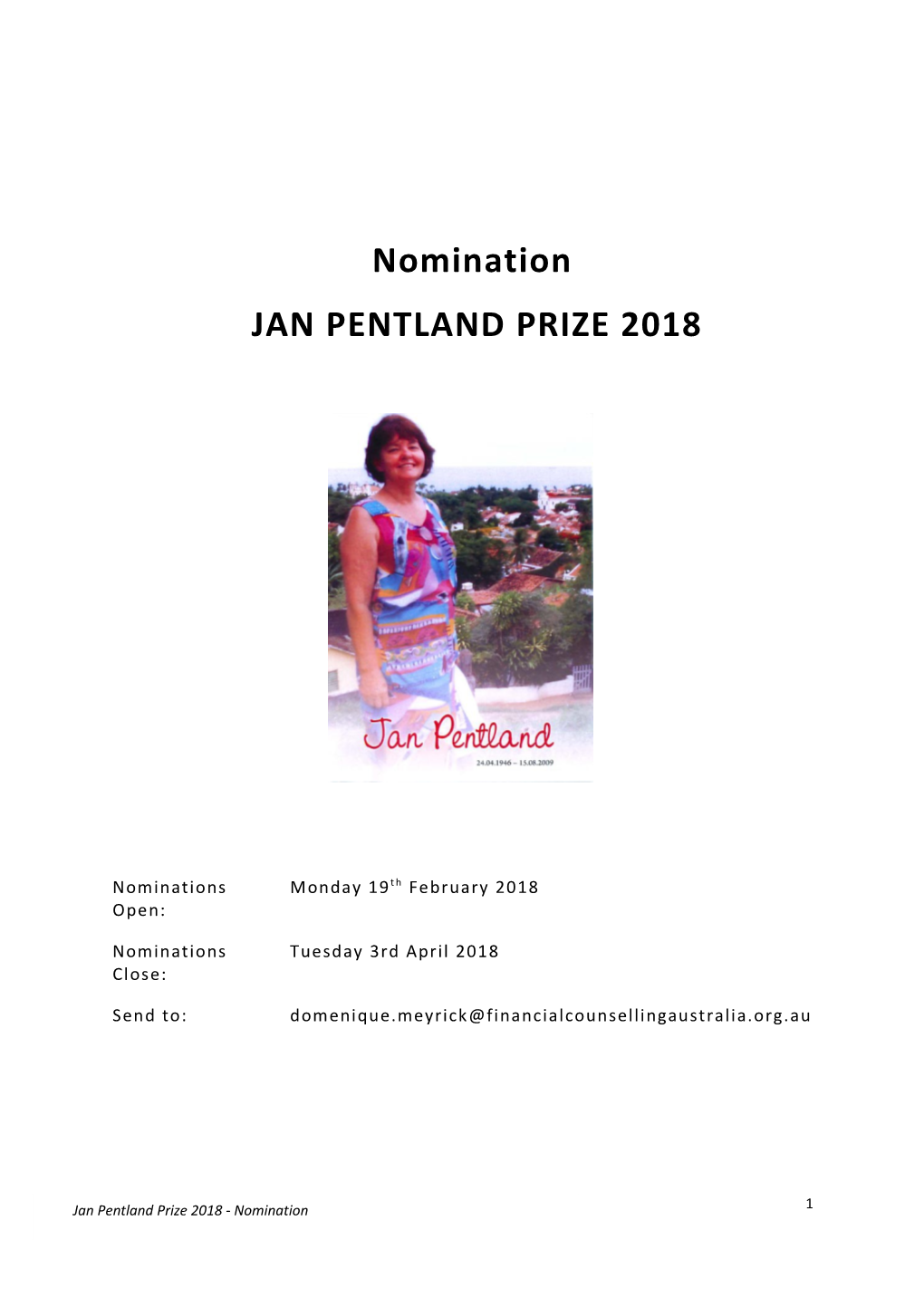 About the Jan Pentland Prize