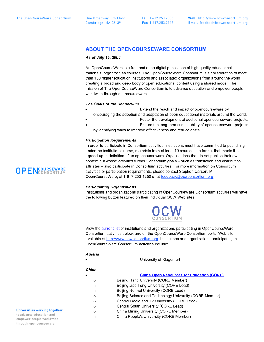 About the Opencourseware Consortium