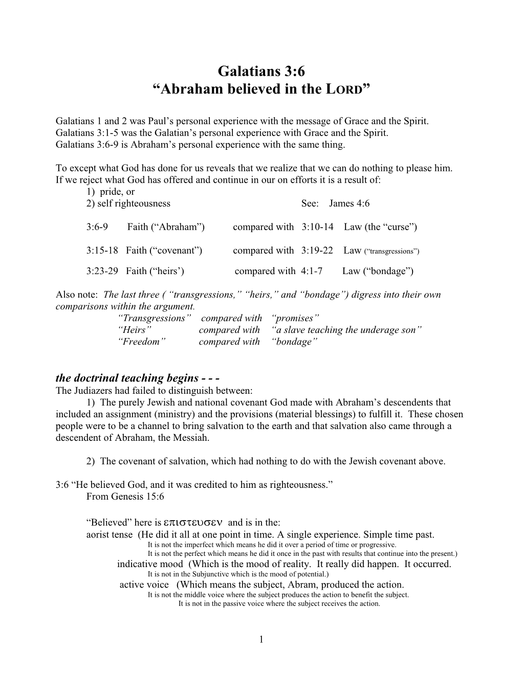 Abraham Believed in the LORD