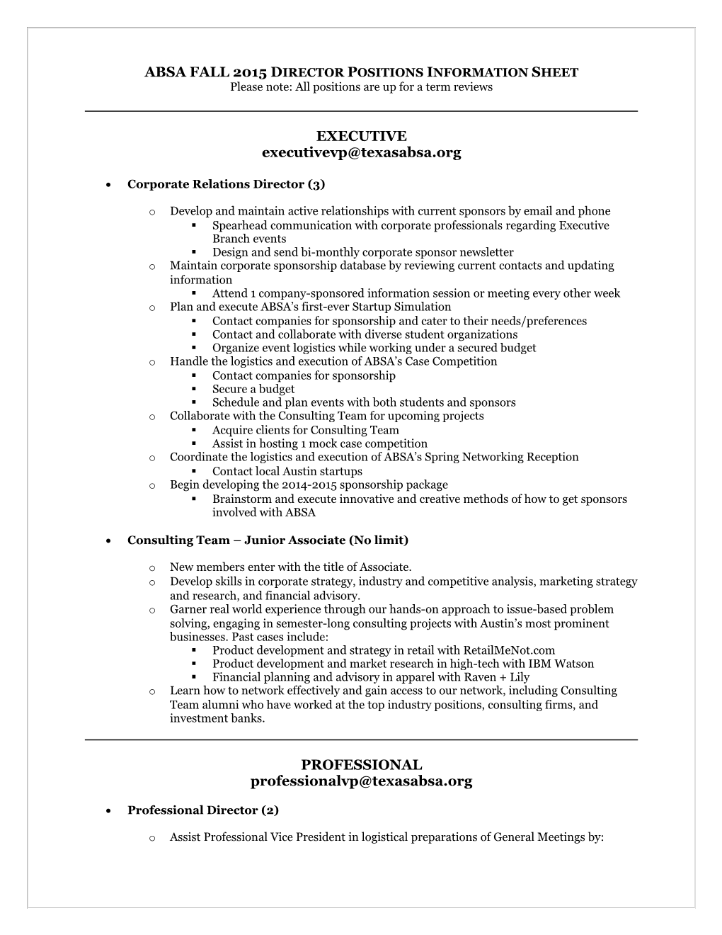 Absa Fall 2015Director Positions Information Sheet