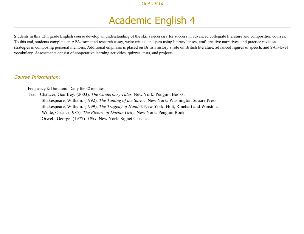 Academic English 4 V. 2015 - 2016