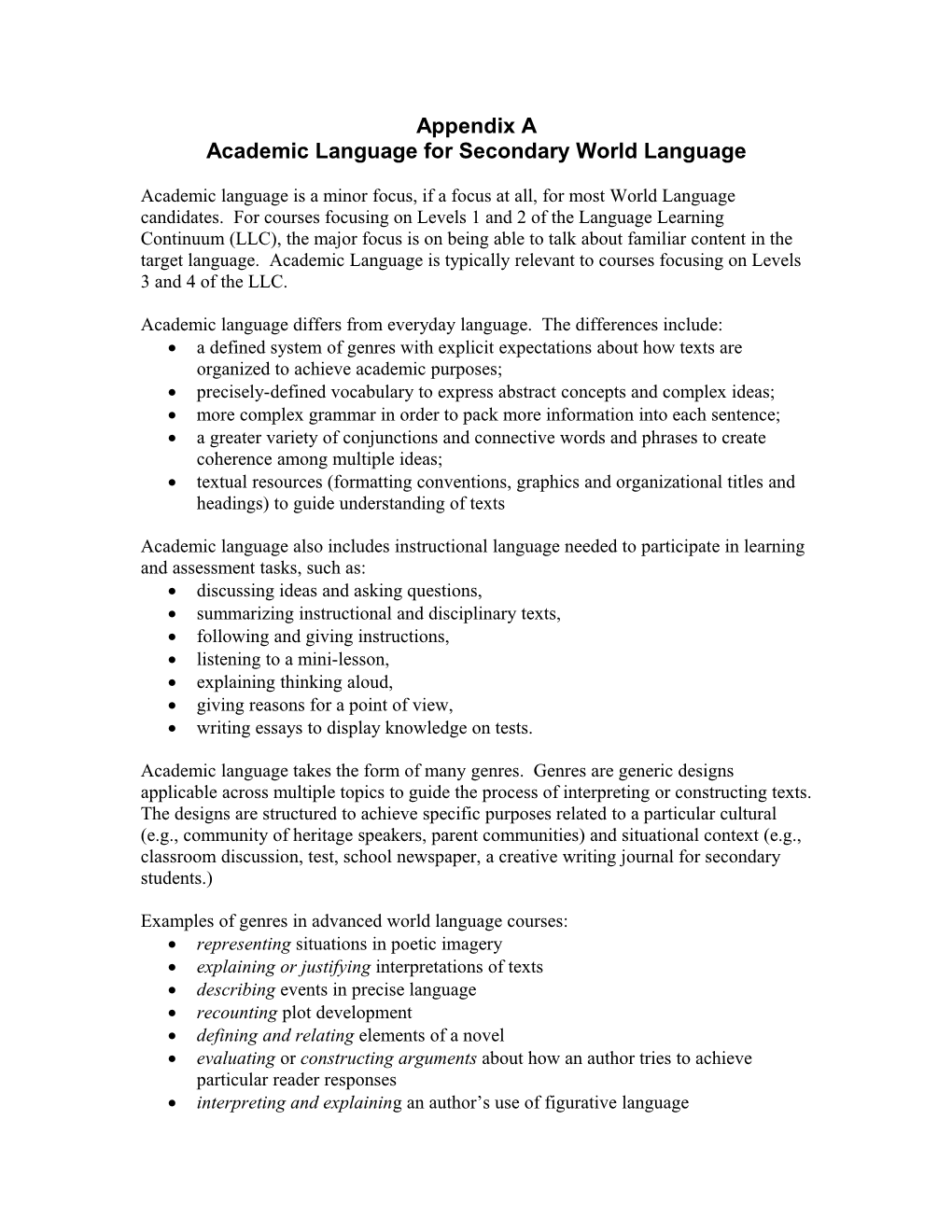 Academic Language for Secondary World Language