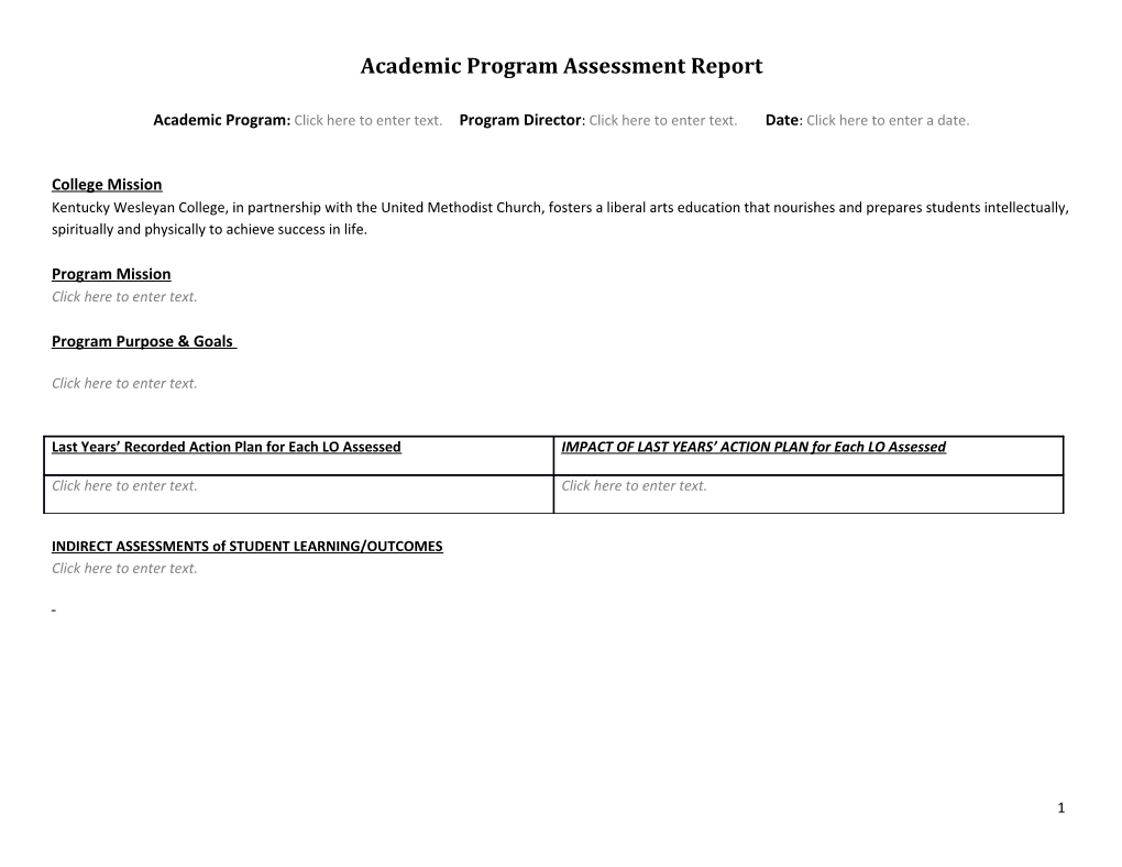 Academic Program Assessment Report