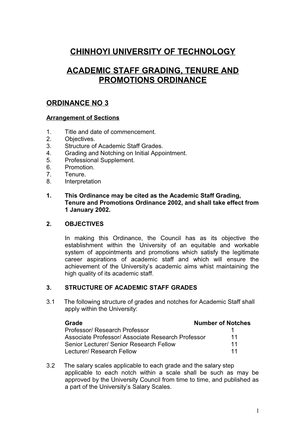 Academic Staff Grading, Tenure and Promotions Ordinance