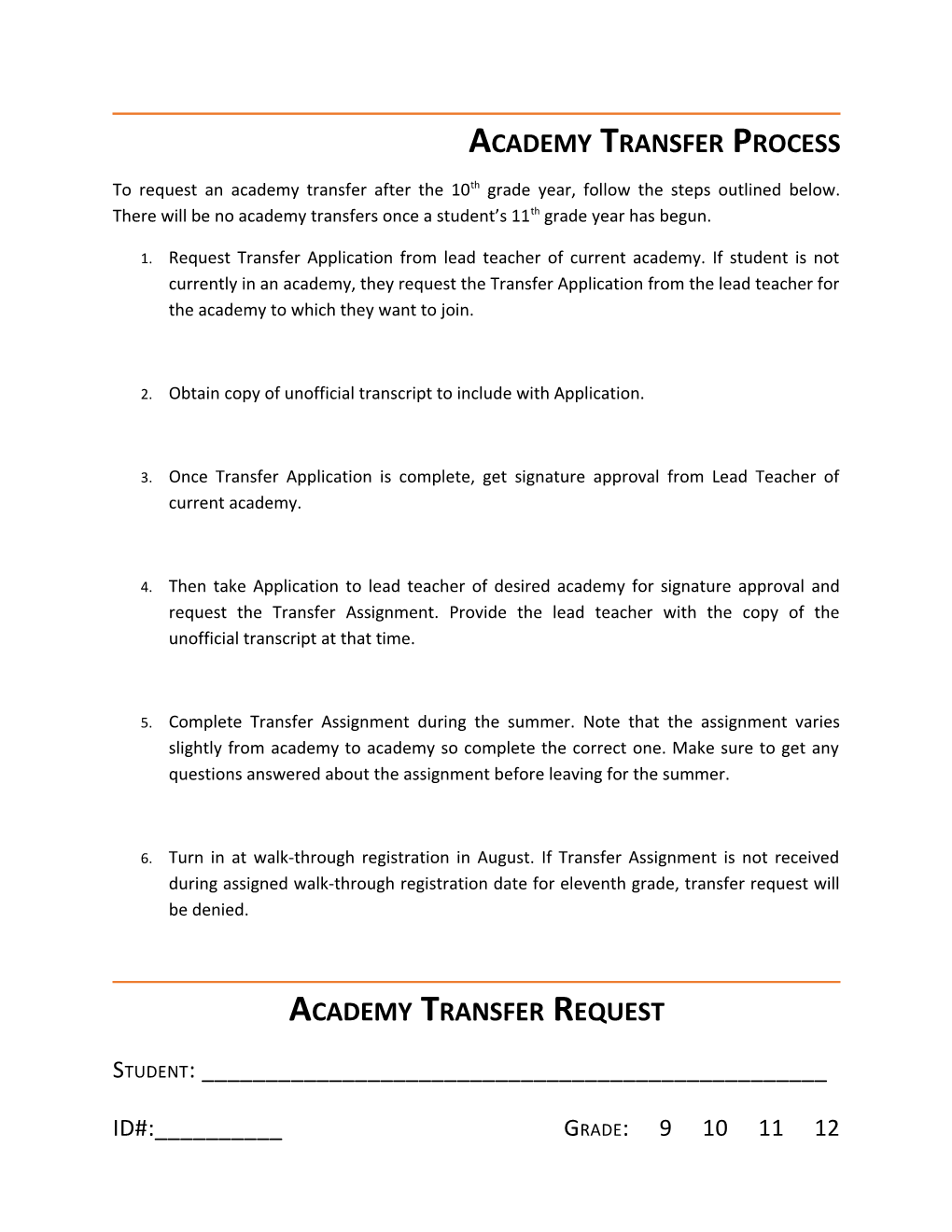 Academy Transfer Process