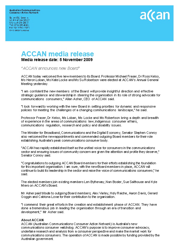 ACCAN Announces New Board