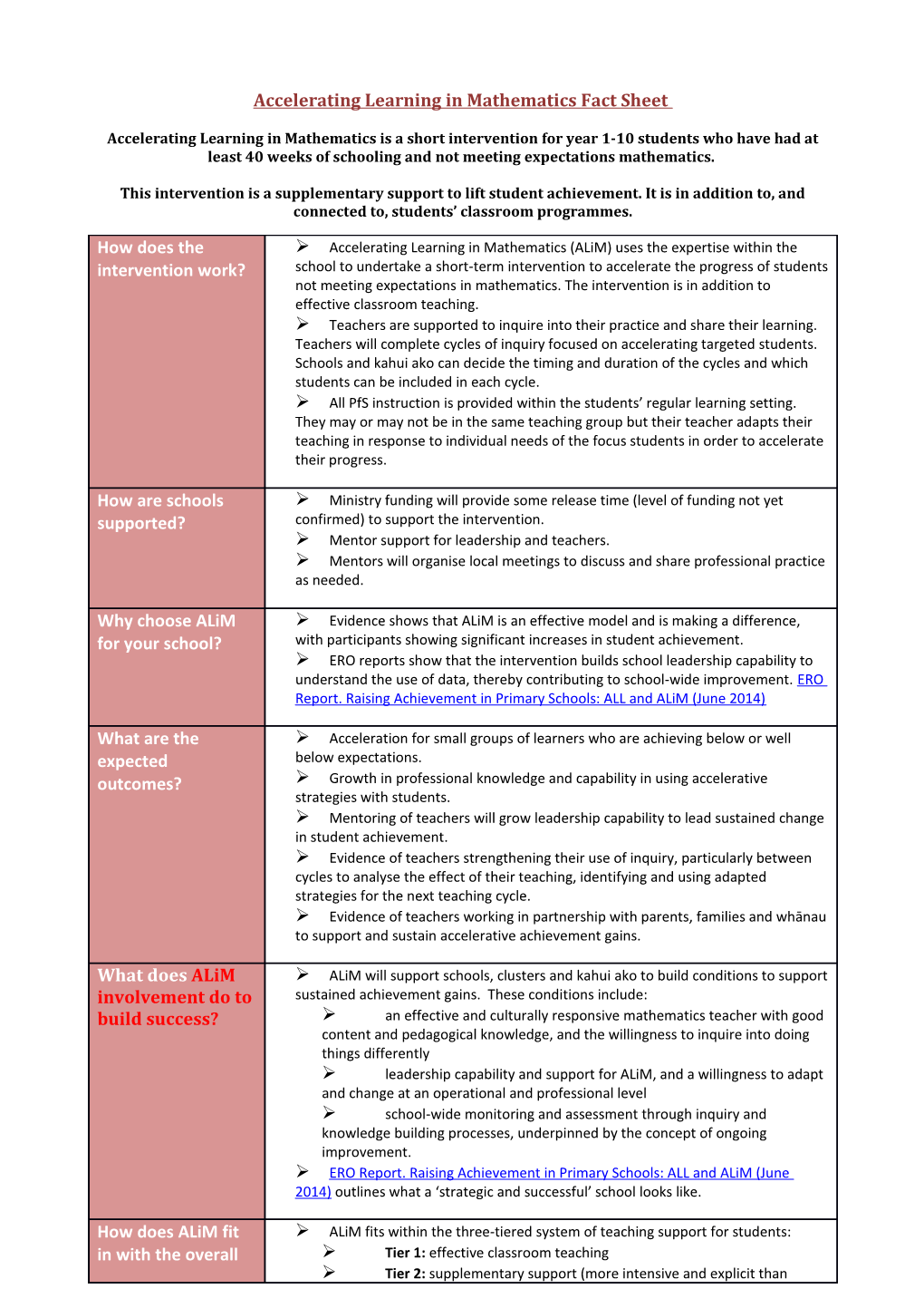 Accelerating Learning in Mathematics Fact Sheet