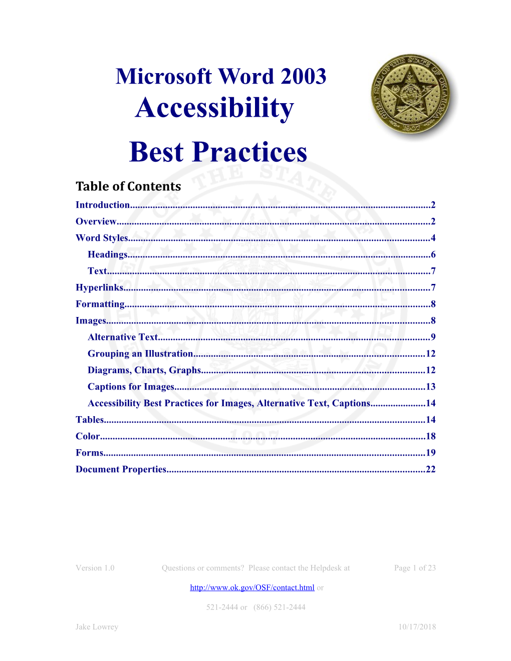 Accessibility Best Practices - Microsoft Word 2003