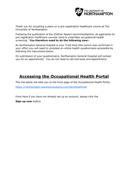 Accessing the Occupational Health Portal