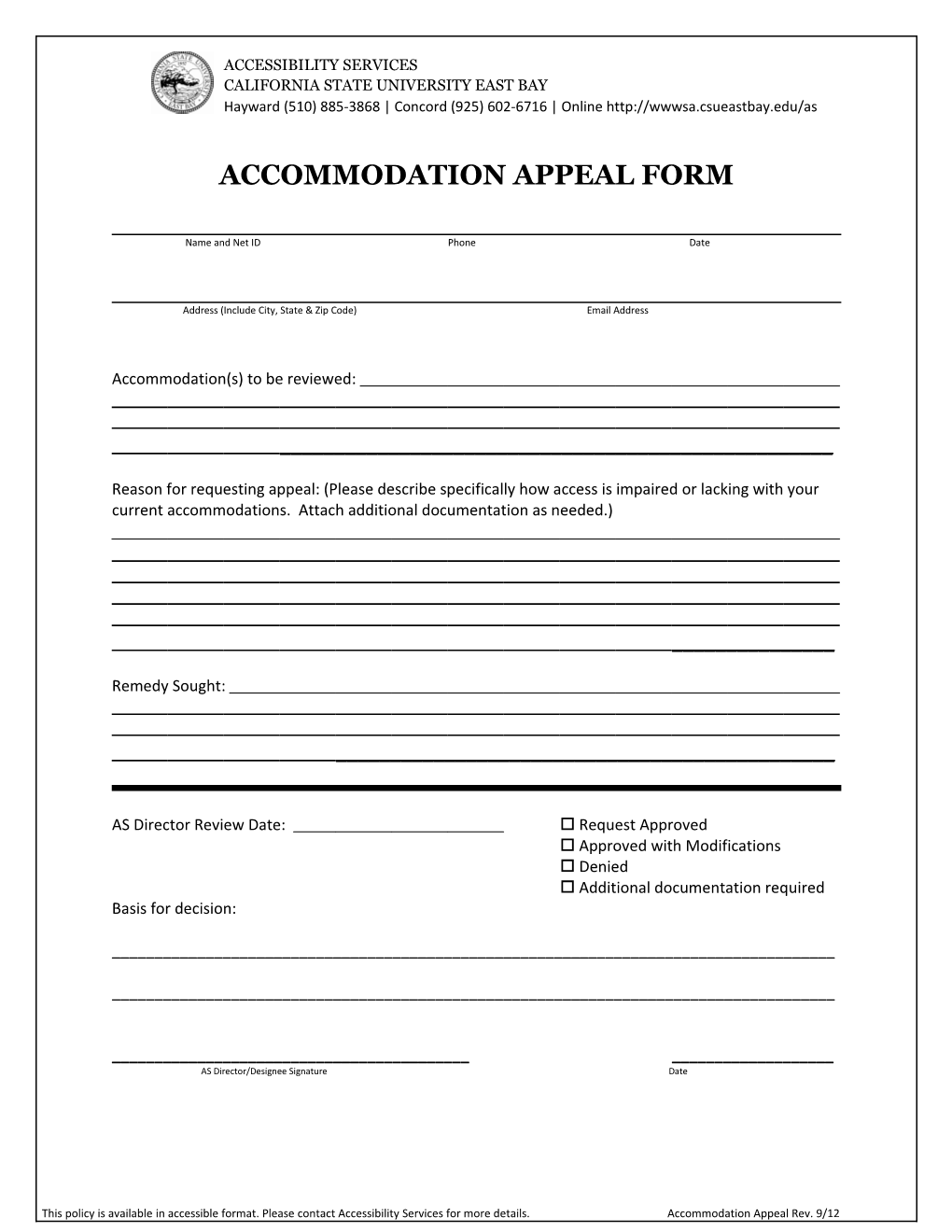 Accommodation Appeal Form