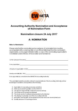 Accounting Authority Nomination and Acceptance of Nomination Form