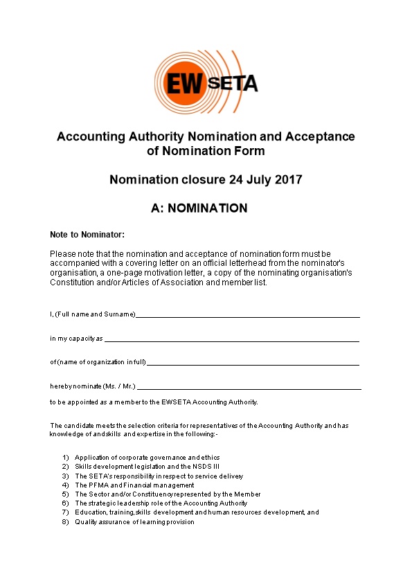 Accounting Authority Nomination and Acceptance of Nomination Form