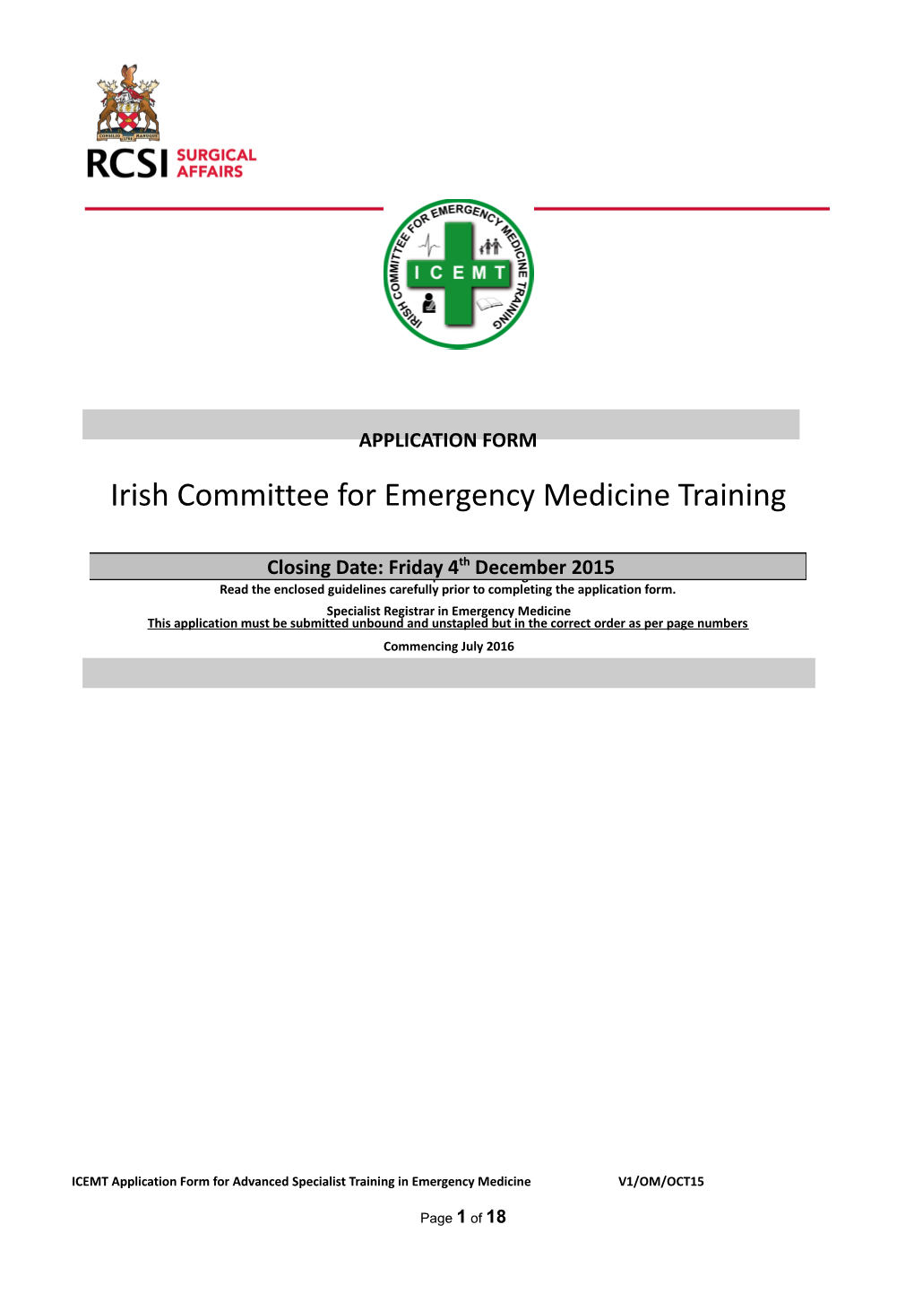 ACEMT Application Form for HST in Emergency Medicine