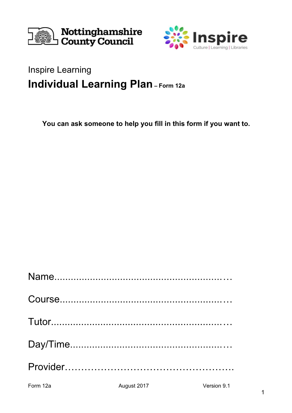 ACLS Individual Learning Plan for Learners with Learning Difficulties And/Or Disabilities