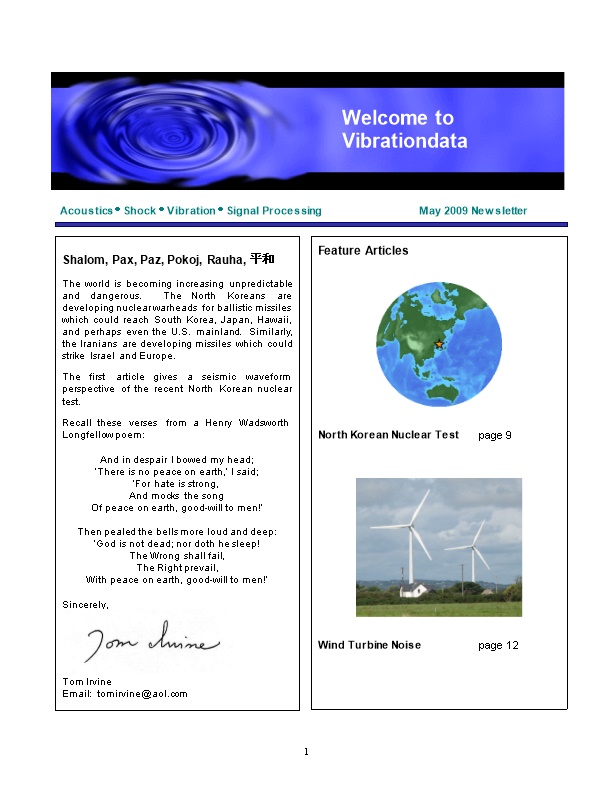 Acoustics Shock Vibration Signal Processing May 2009 Newsletter