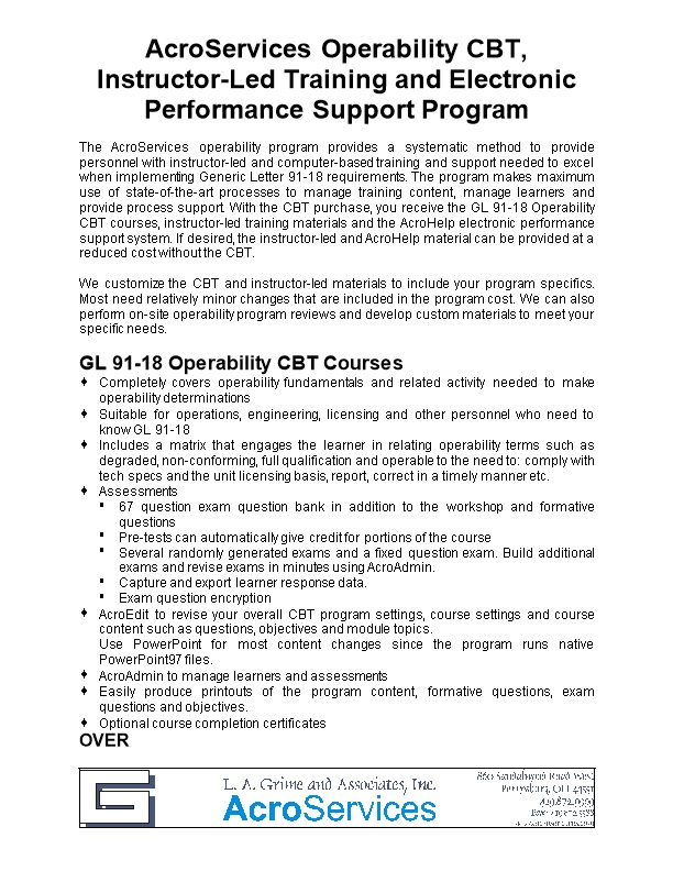 Acroservicesoperability CBT, Instructor-Led Training and Electronic Performance Support