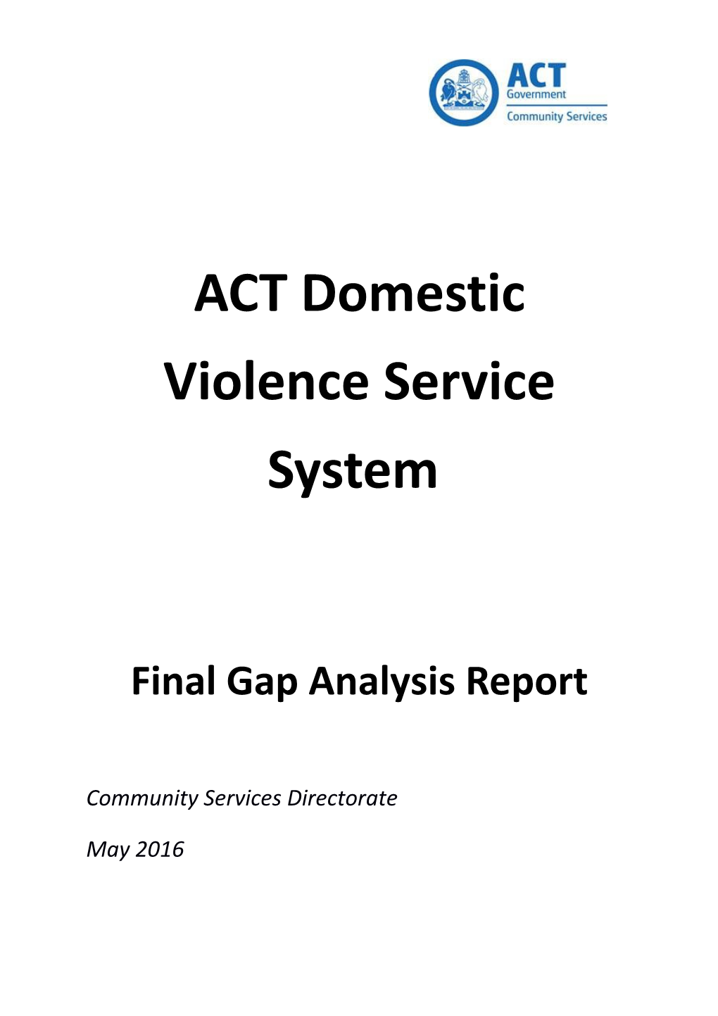 ACT Domestic Violence Service System: Final Gap Analysis Report